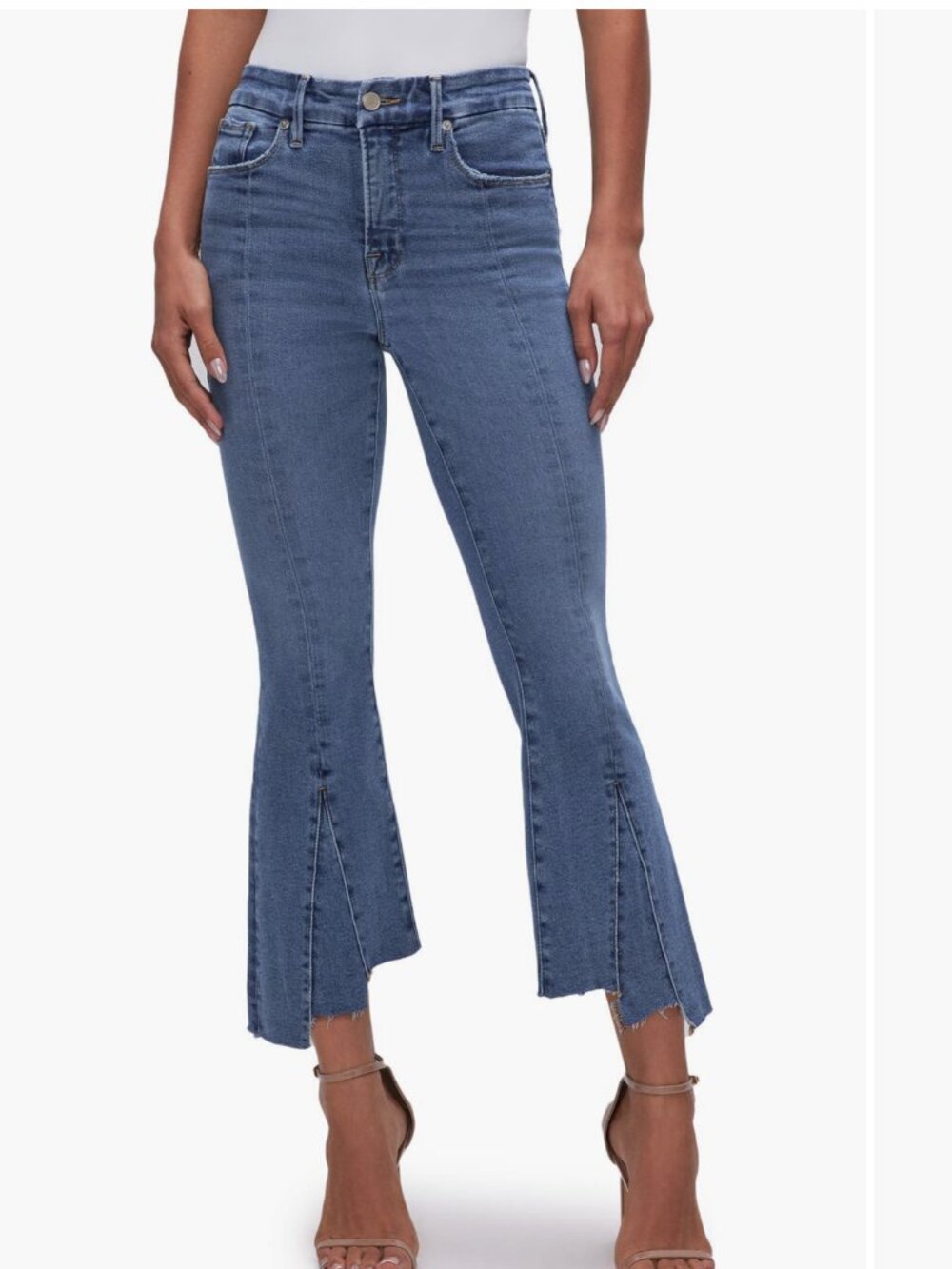 Good American Good Legs Crop Mini Bootcut Jeans Raw Hem Size 15